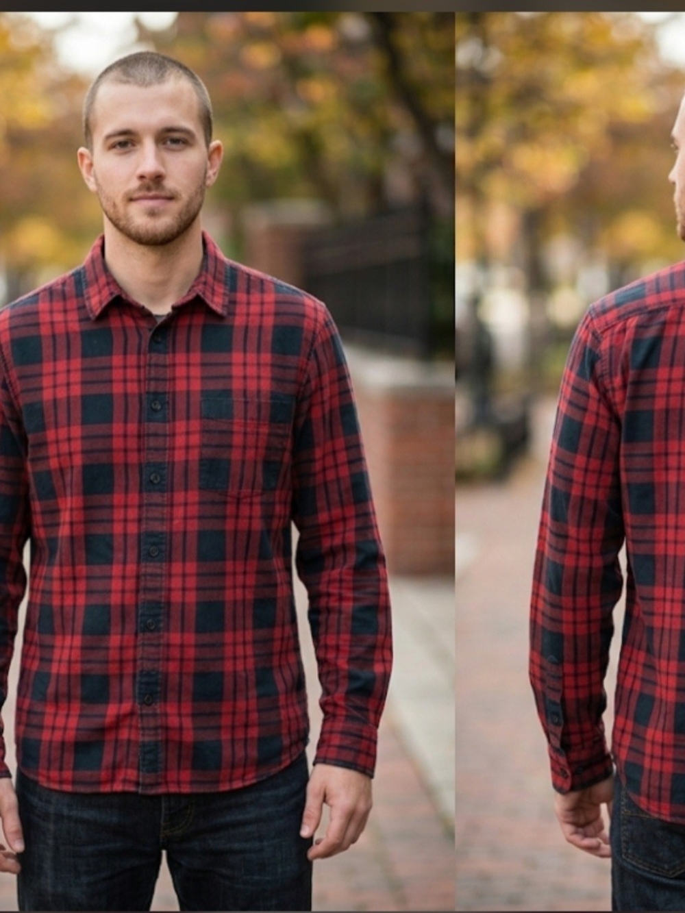 H&M L.O.G.G Large Red Black Plaid Flannel Button-Down Shirt Long Sleeve